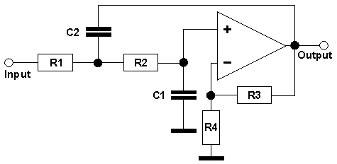 Lowpass with Sallen-Key-circuit, gain > 0 dB
