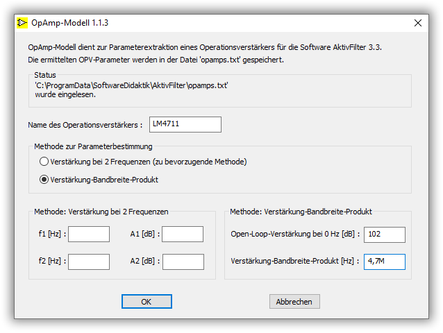 Eingaben für die Parameterextraktion aus dem Verstärkung-Bandbreite-Produkt