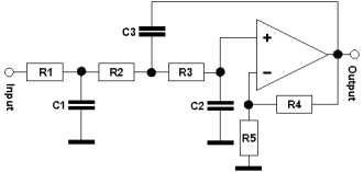 einstufiges Sallen-Key-Tiefpassfilter 3. Ordnung mit Verstärkung